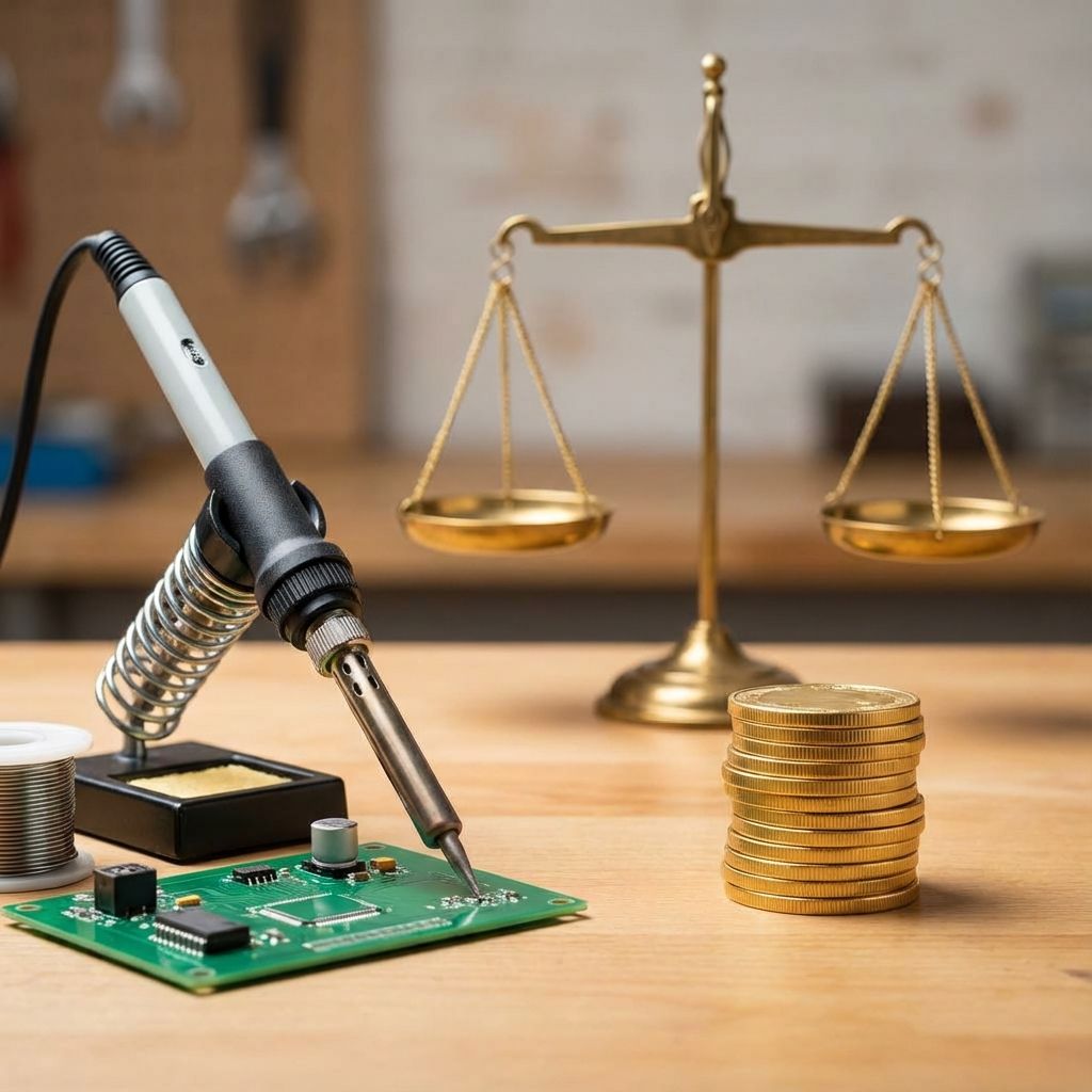 Balança comparando reparo vs compra nova